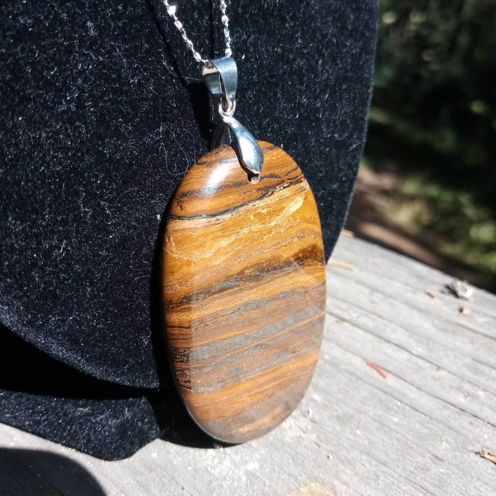 Oval Tiger's Eye & Jasper Silver Necklace - Picture 3 of 10
